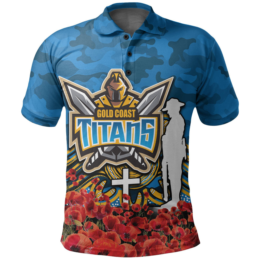 Gold Coast Titans Polo Shirt Anzac Day Poppy Flowers With Army Patterns ...