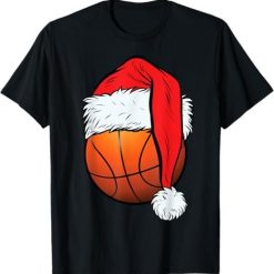 Basketball and Santa Santa hat funny T-shirt Suit for daily life, Fabric: 95% polyester and 5% spandex, Regular fit, Stitch Color: automatically matched based on patterns