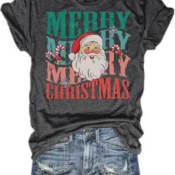 Christmas Shirts for Women Merry Christmas Santa Claus T-shirts Suit for daily life, Fabric: 95% polyester and 5% spandex, Regular fit, Stitch Color: automatically matched based on patterns