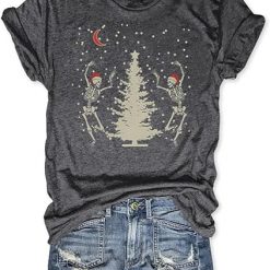 Christmas Shirts Women Merry Christmas Tree Printed T-Shirts Short Sleeve Holiday Tee Xmas Gift Tops Suit for daily life, Fabric: 95% polyester and 5% spandex, Regular fit, Stitch Color: automatically matched based on patterns