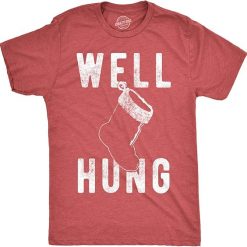 Mens Well Hung T Shirt Funny Christmas Stocking Tee Offensive Humor Xmas Gifts Suit for daily life, Fabric: 95% polyester and 5% spandex, Regular fit, Stitch Color: automatically matched based on patterns