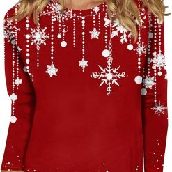 Womens Christmas T Shirts,Christmas Women Tops 2024 Xmas Long Sleeve Tee Shirts Women Winter Fashion Holiday Outfits Suit for daily life, Fabric: 95% polyester and 5% spandex, Regular fit, Stitch Color: automatically matched based on patterns